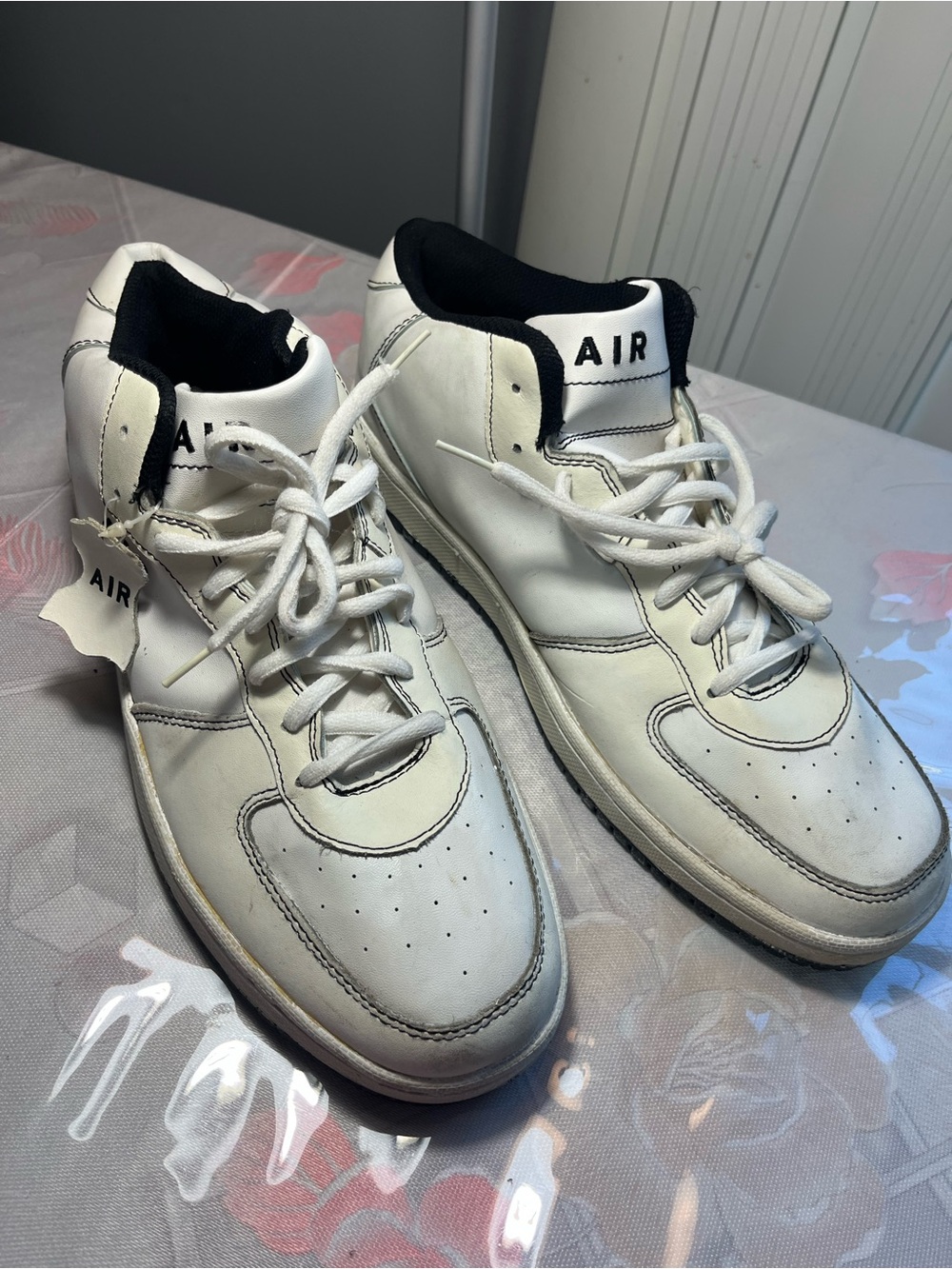 White Leather High-Top Sneakers with Black Collar